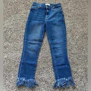 Mango Dark Blue Cropped Jeans with Frayed Hem